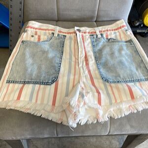 Striped Denim Pocket Women Shorts